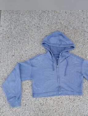 Aerie Oversized Periwinkle Cropped Zip Hoodie